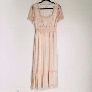 Ophelia Roe Dainty Floral Blush Pink Maxi Dress Scoop Neckline